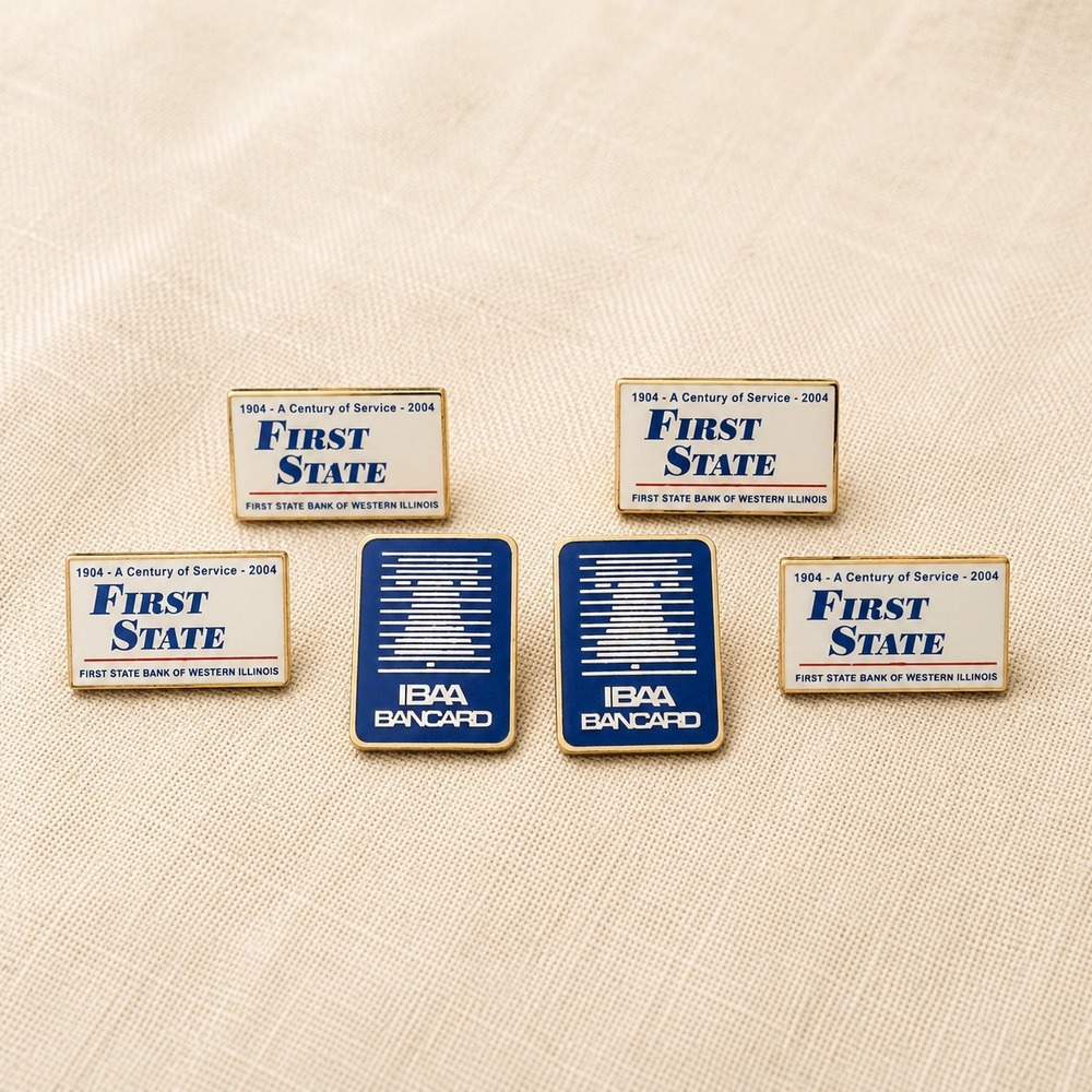 Vintage Banking Lapel Pin Lot‎ First State Bank Illinois IBAA Bancard 5pc Set